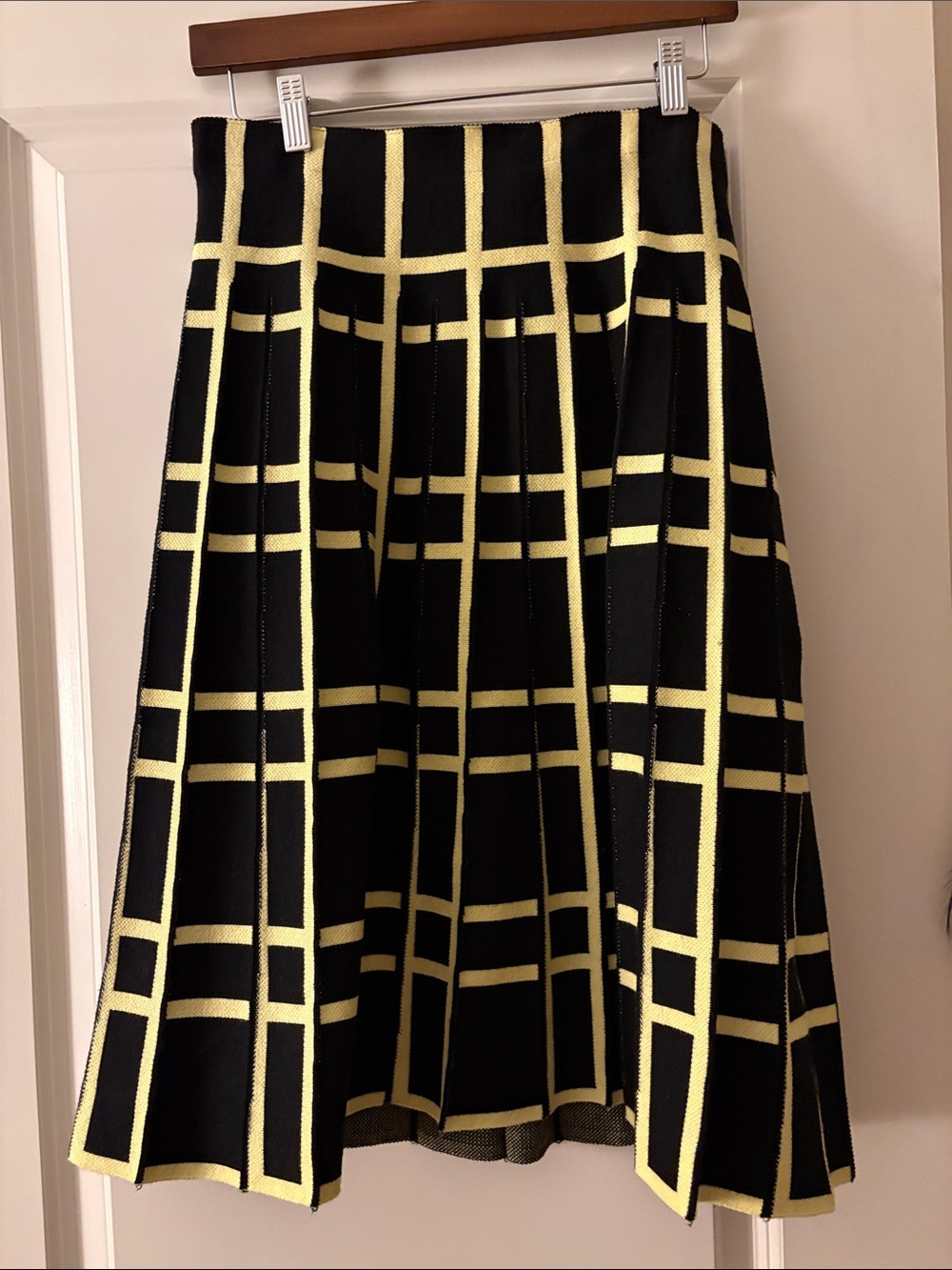 Udel Women's Black and Yellow Grid A-Line Skirt